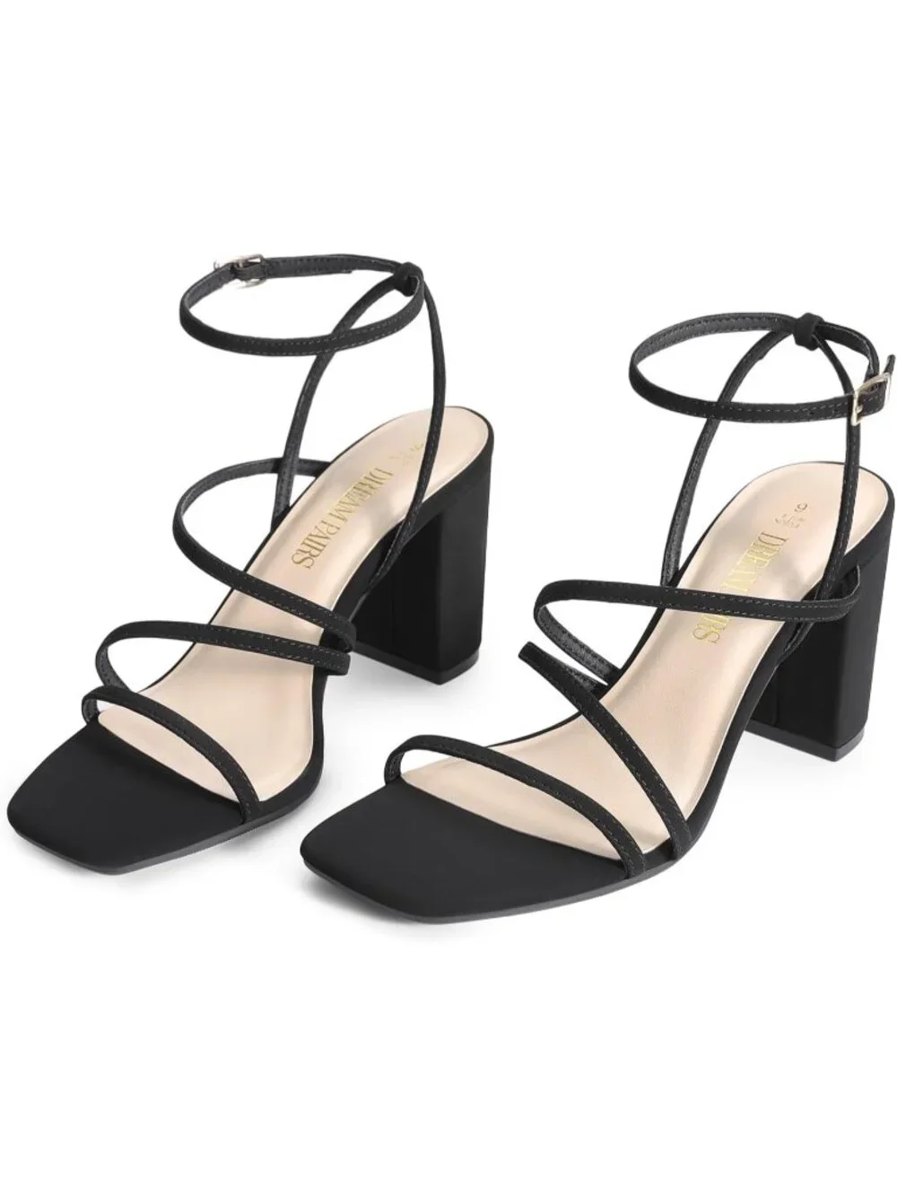 Dream Pairs Women's Black Nubuck Open Toe Sleek Straps Chunky Block Heel Sandals